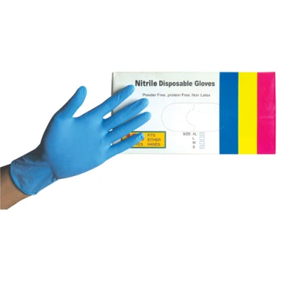 Guantes de nitrilo desechables azules Guantes de examen de nitrilo de grado industrial con polvo o sin polvo
