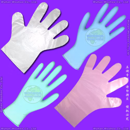 Plástico/Poli/CPE/HDPE/LDPE/PVC/Vinilo/Examen/TPE estirable Elástico/Transparente/Quirúrgico/Médico/Examen Guante de PE desechable para servicio de la industria de procesamiento de alimentos