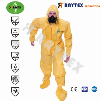 Traje de protección de bata desechable con tela no tejida de polipropileno blanco Seguridad impermeable Traje de PPE de protección microporosa SMS no tejido