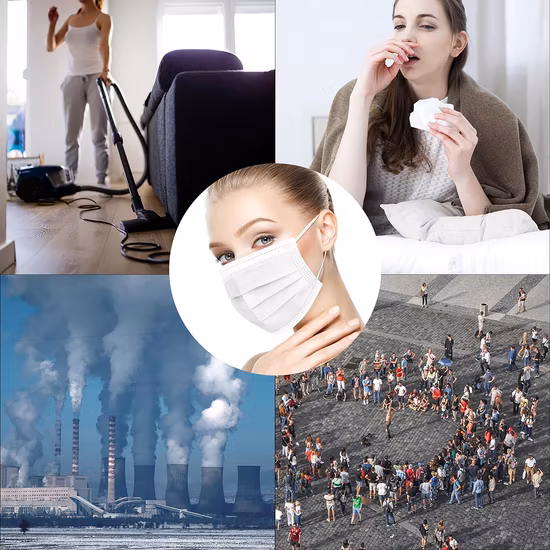 Venta caliente de alta calidad Producción en masa Personalizada OEM Desechable 3ply Nonwoven Spunndond + Meltblown + Spunndond Mascarilla azul